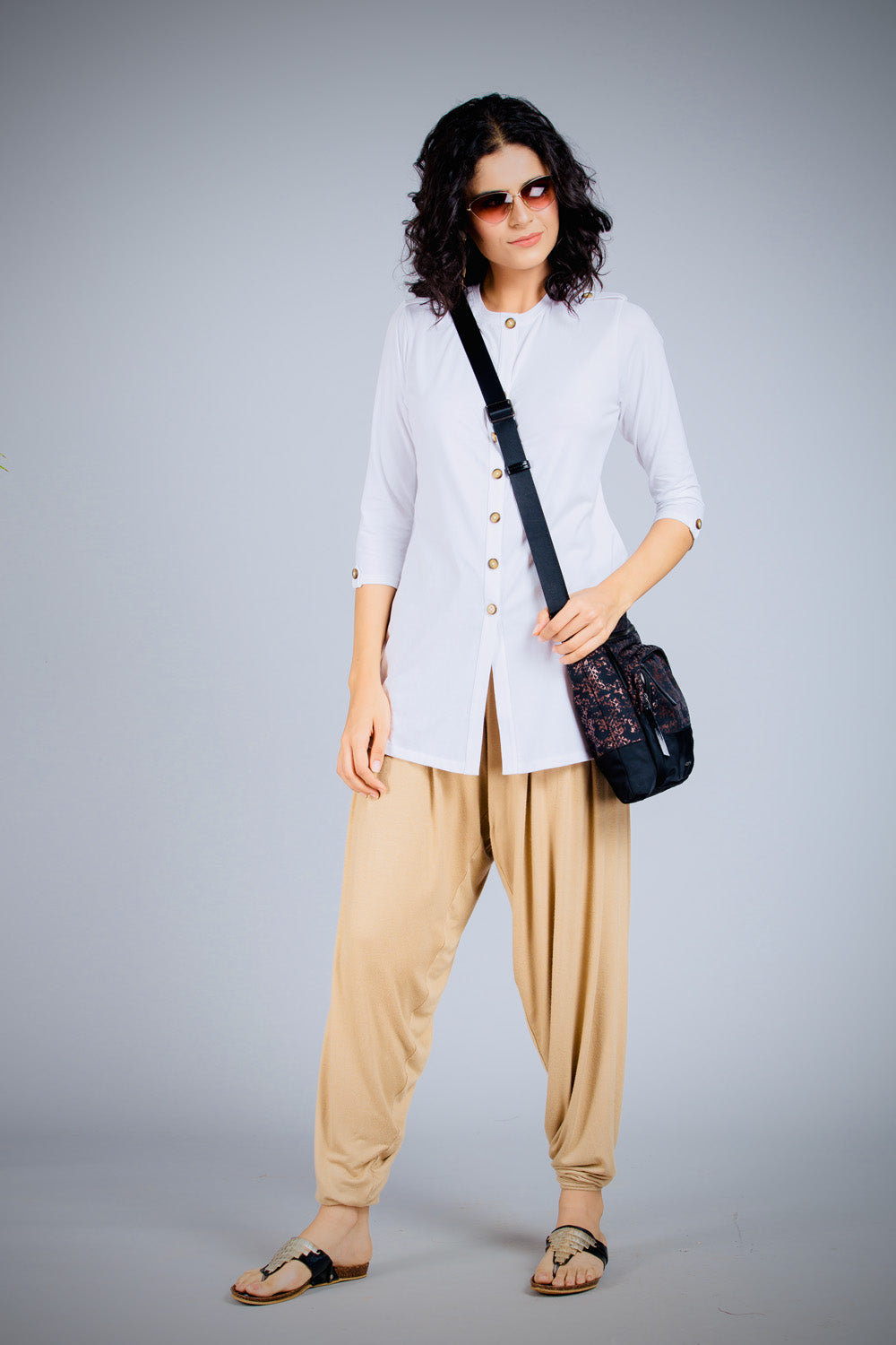 White Long Round Neck Kurta Top