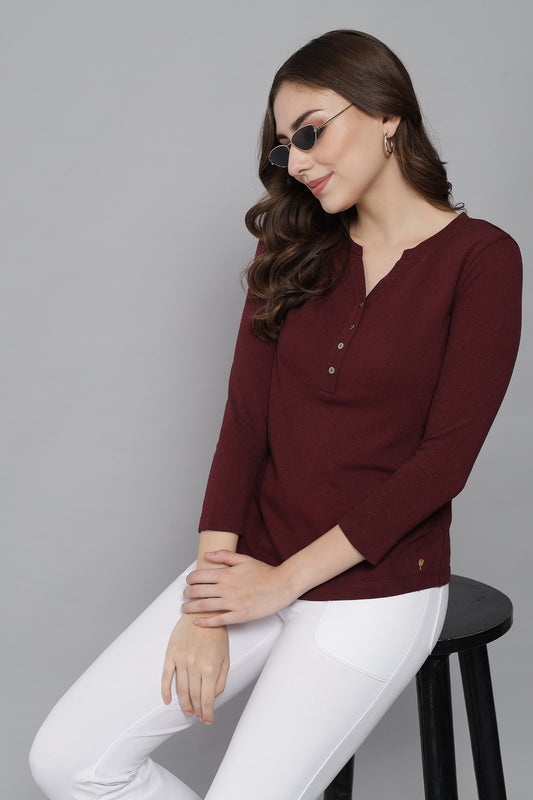 Wine Weave V Cut Stretch Top