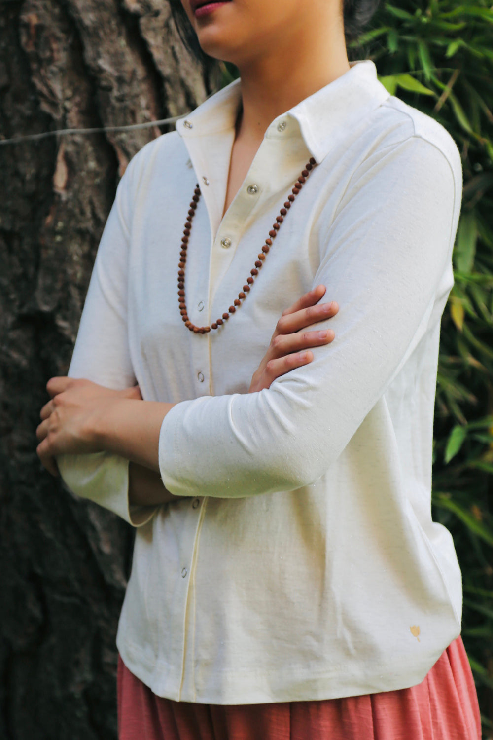White Silver Woven Stretch Shirt