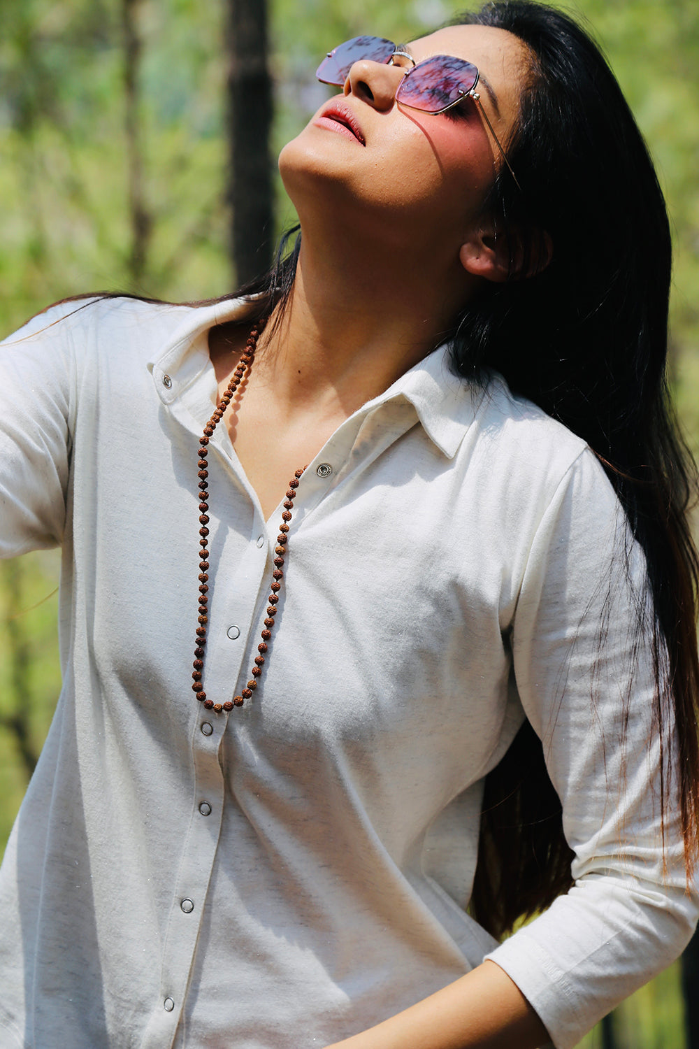 White Silver Woven Stretch Shirt