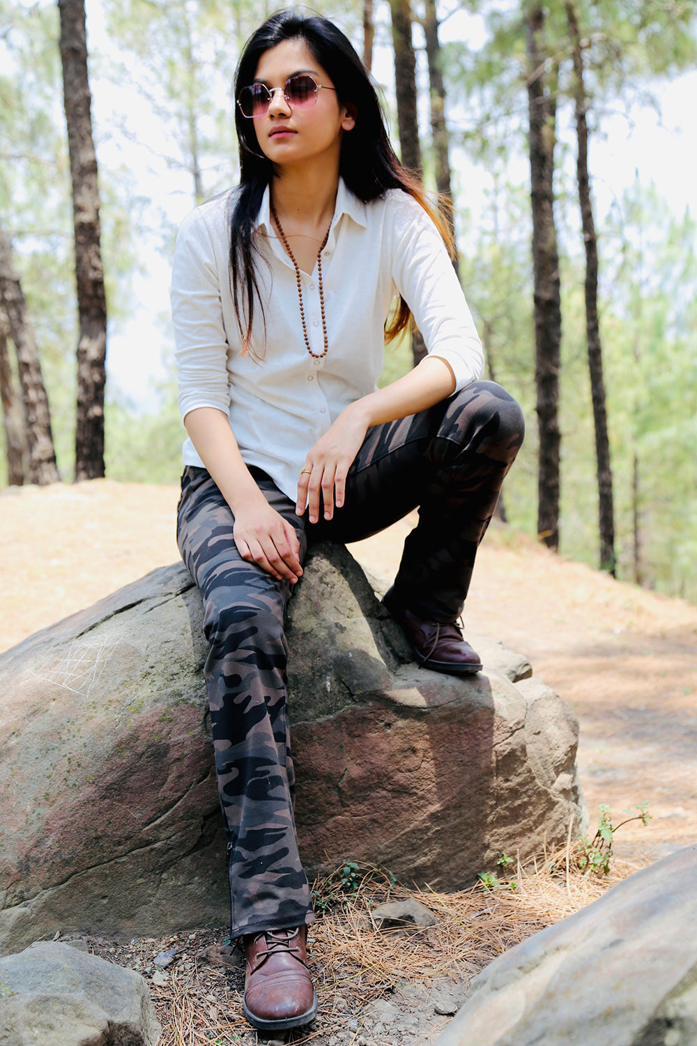 White Silver Woven Stretch Shirt