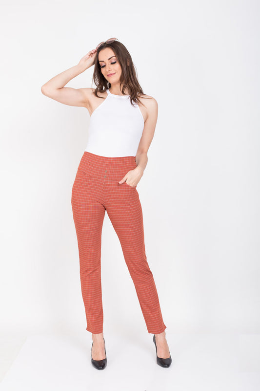 Rust Urban Checks Stretch Pants