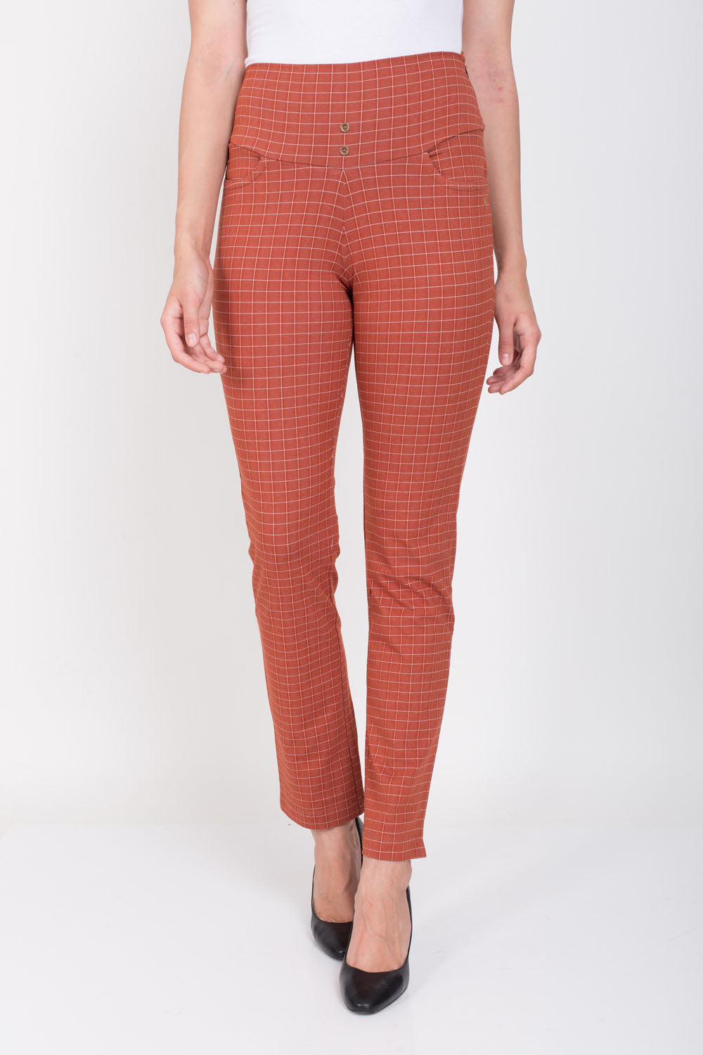 Rust Urban Checks Stretch Pants