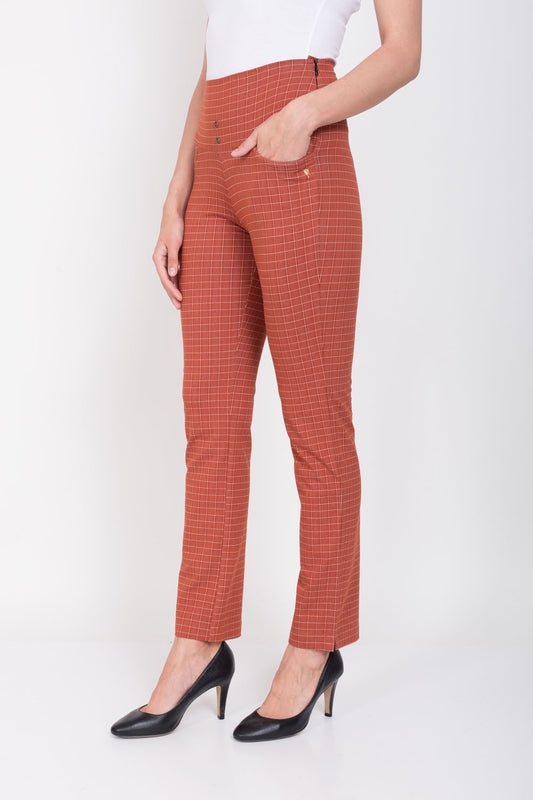 Rust Urban Checks Stretch Pants