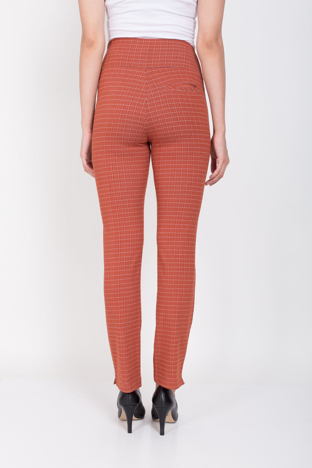 Rust Urban Checks Stretch Pants