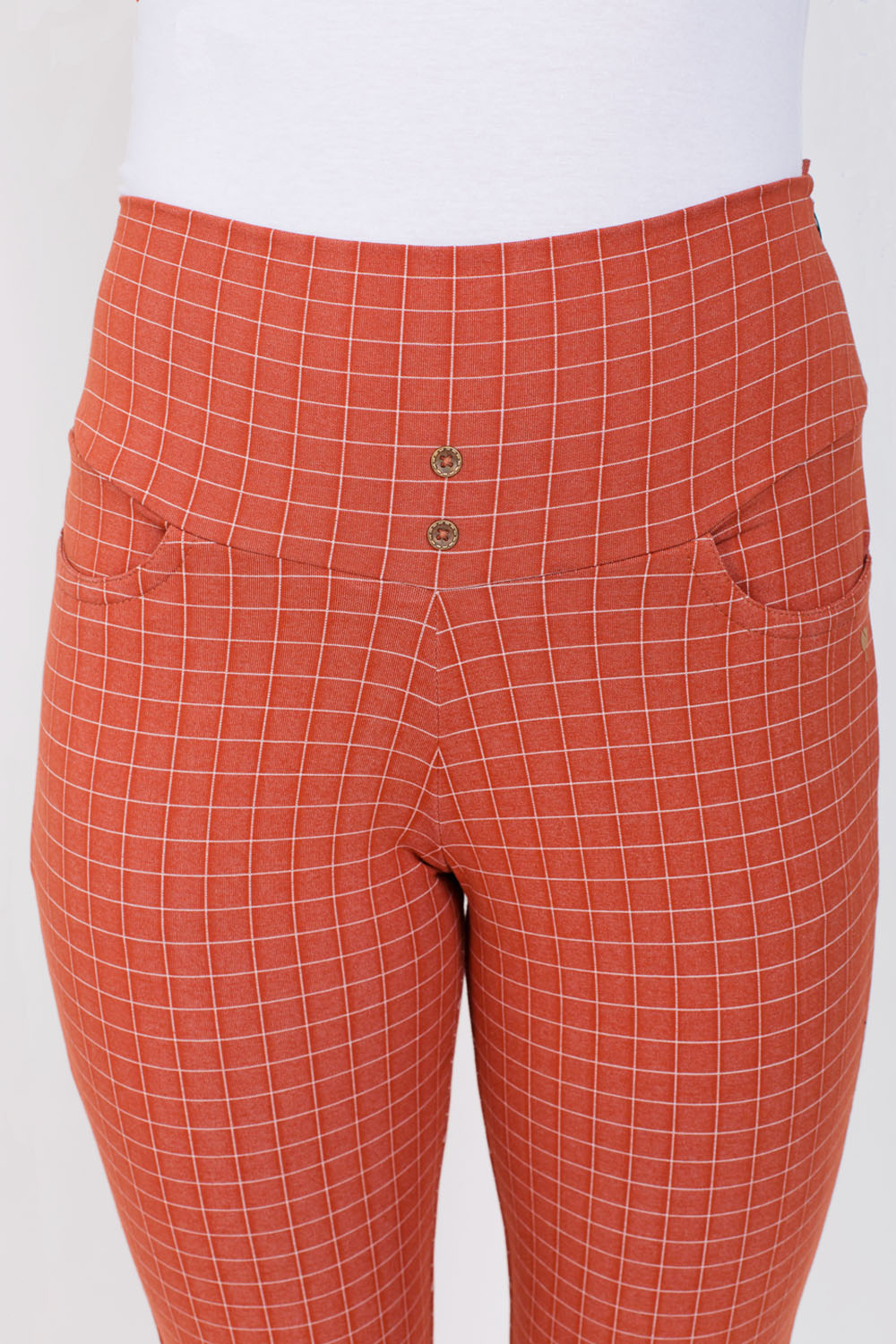Rust Urban Checks Stretch Pants