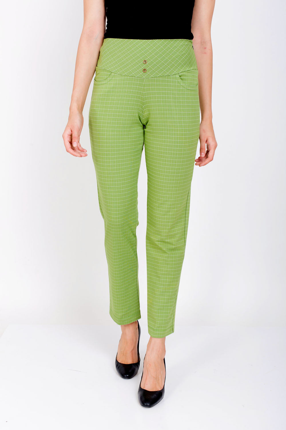 Bright Green Urban Checks Stretch Pants