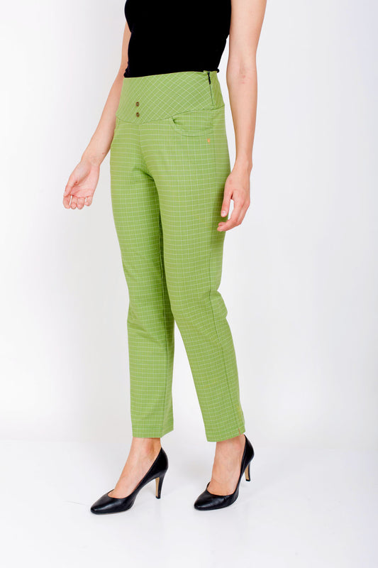 Bright Green Urban Checks Stretch Pants