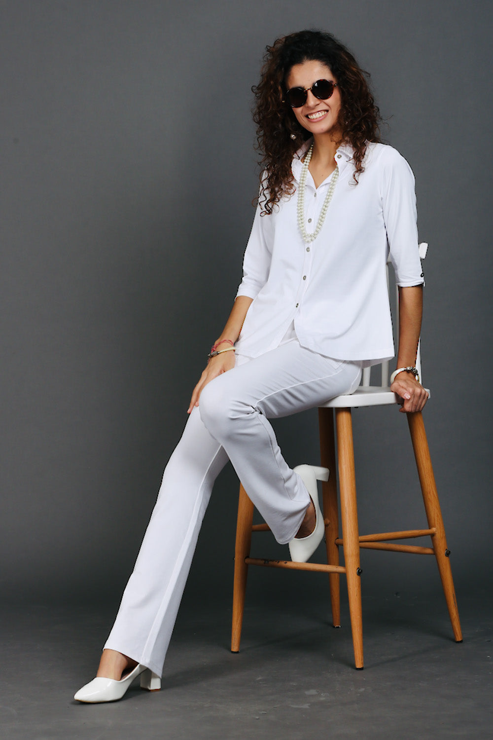 White Stretch Flair Pants
