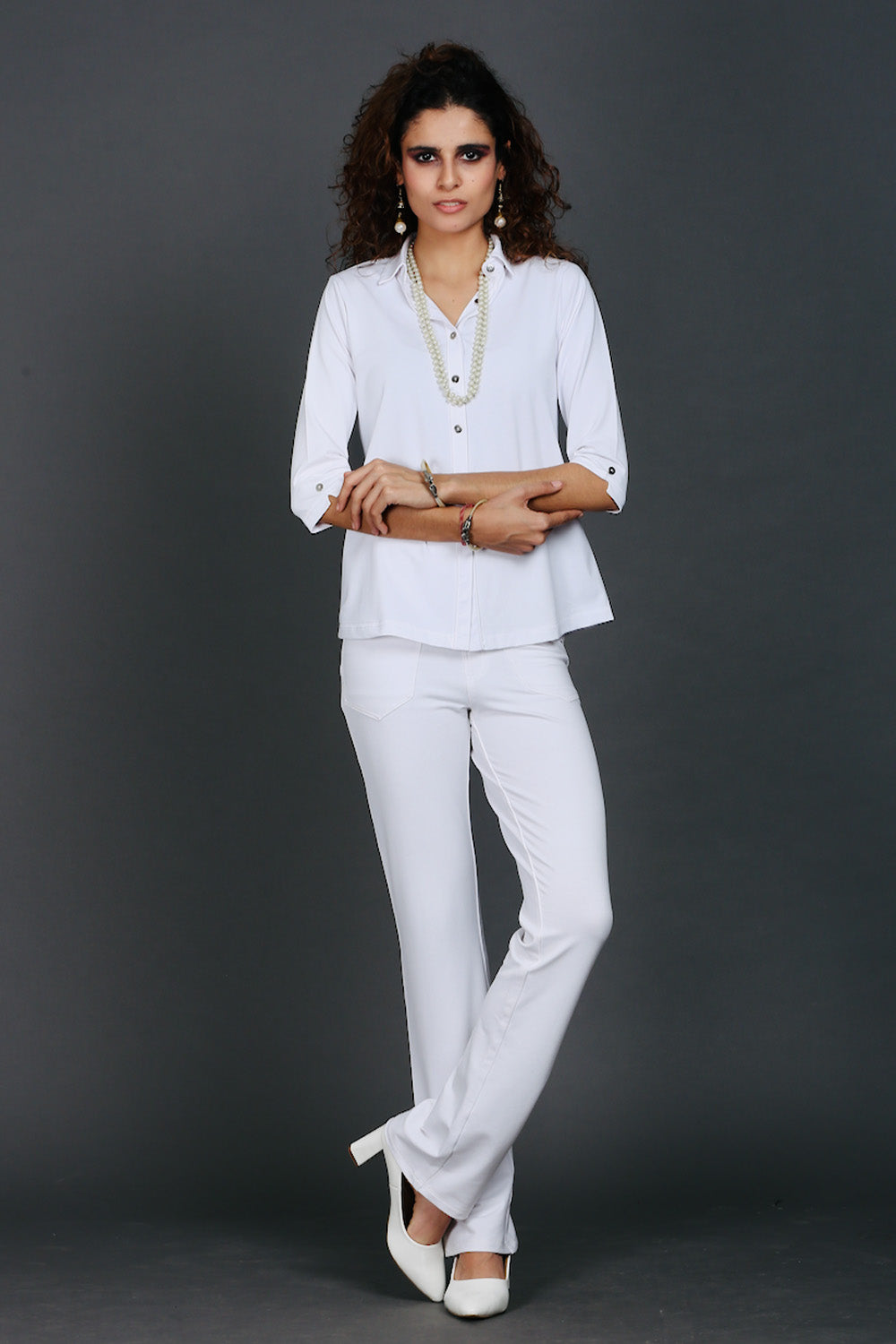 White Stretch Flair Pants