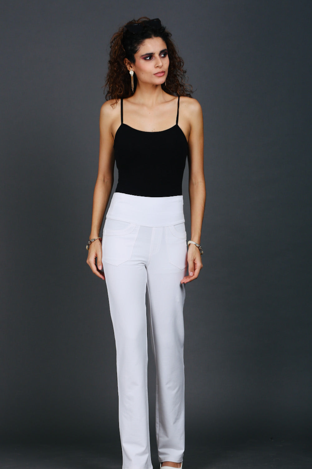 White Stretch Flair Pants