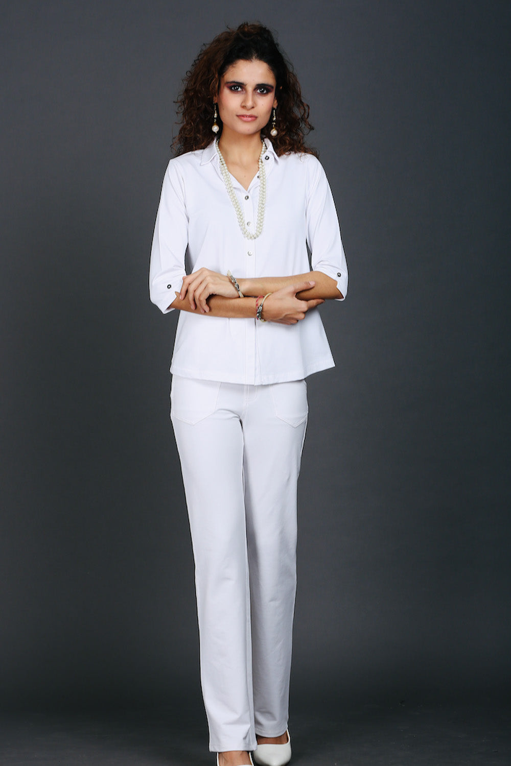 White Stretch Flair Pants