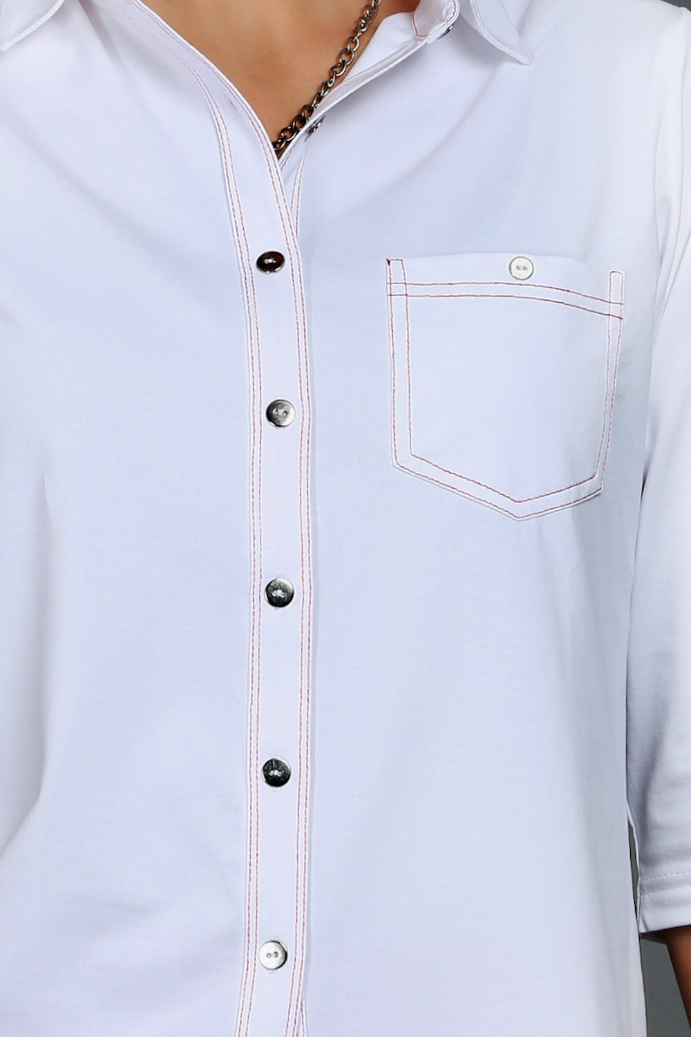 White Stretch Shirt with Red Stitch Details