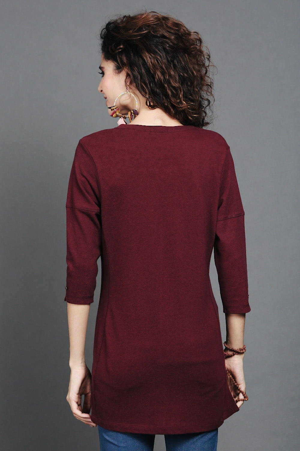 Wine Dual-Tone Long Stretch Shirt